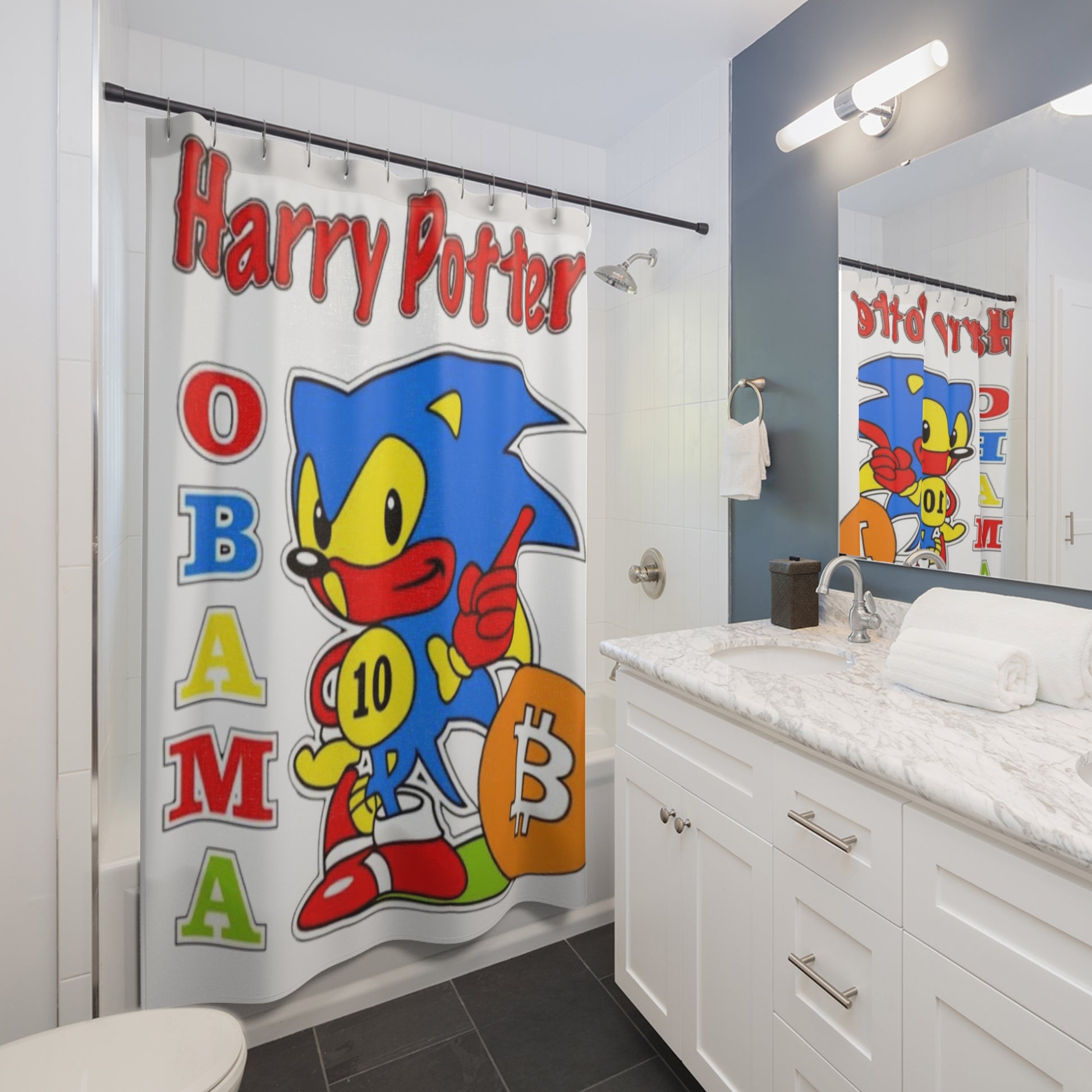 My Harry Potter bathroom progress! Shower curtain from society6