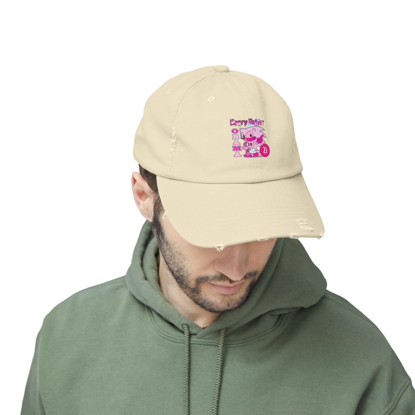 Unisex Pink Logo Distressed Cap