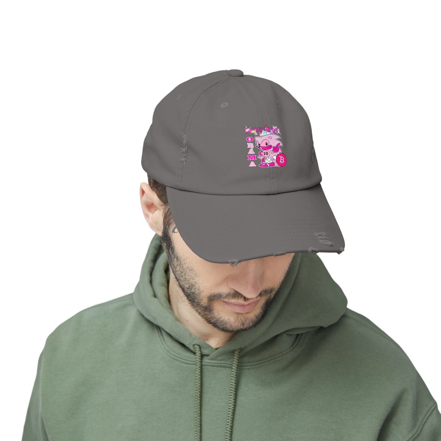 Unisex Pink Logo Distressed Cap